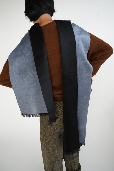 CRISTASEYA<br>SILK WOOL FRINGED SCARF<br>in BLACK/BLUE
