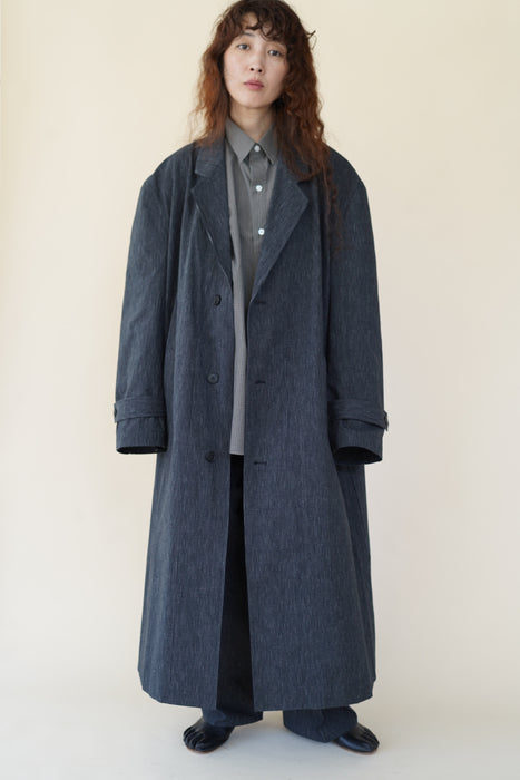 CRISTASEYA<br>OVERSIZED LONG TRENCH<br>in BLACK WITH WHITE STRIPES