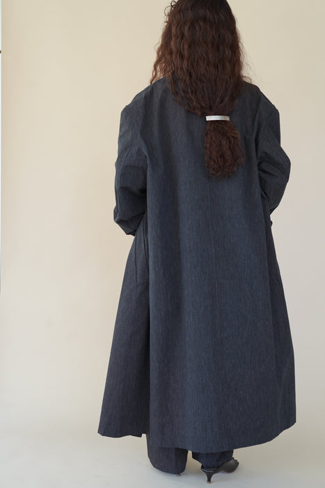 CRISTASEYA<br>OVERSIZED LONG TRENCH<br>in BLACK WITH WHITE STRIPES