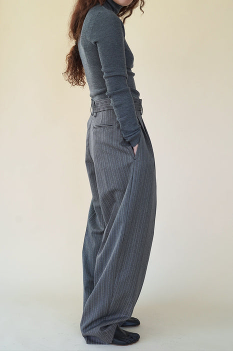 CRISTASEYA<br>DOUBLE PLEATED WIDE PANTS <BR>in BLACK/WHITE STRIPES