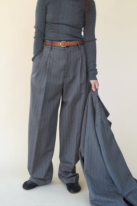CRISTASEYA<br>DOUBLE PLEATED WIDE PANTS <BR>in BLACK/WHITE STRIPES