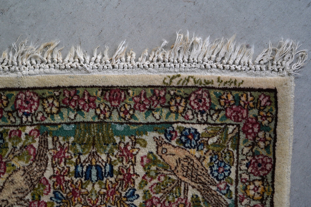 VINTAGE<BR>KERMAN RABBIT&BIRDS RUG<BR>W253cm X D142cm<BR><BR>SOLD OUT