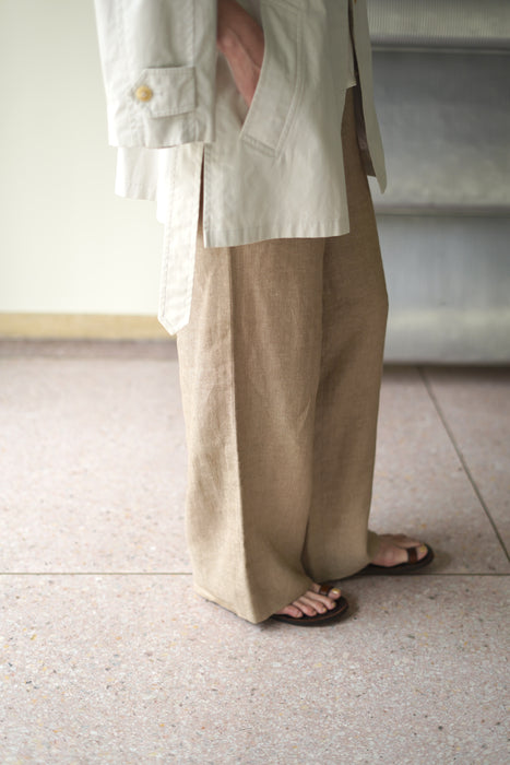 VINTAGE HERMES <br>LINEN SIDE ZIP HERRINGBONE TROUSERS <BR> <BR>SOLD OUT