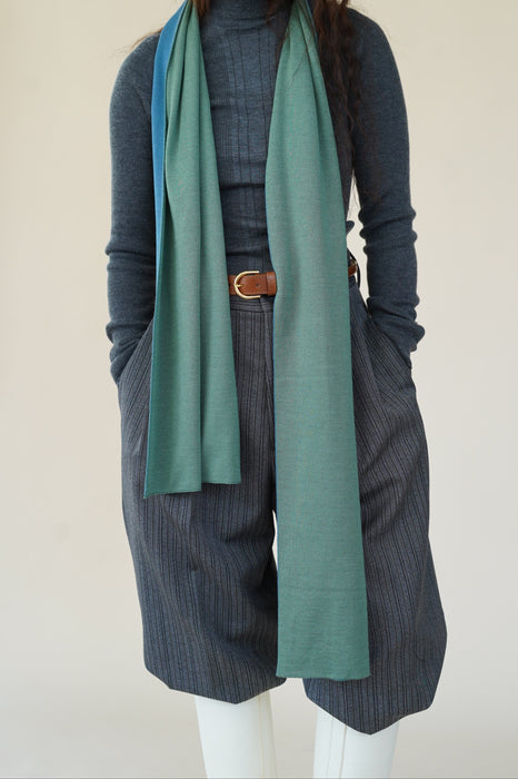 CRISTASEYA<br>SILK CASHMERE DOUBLE SCARF<br>in LIGHT BLUE/SAUGE