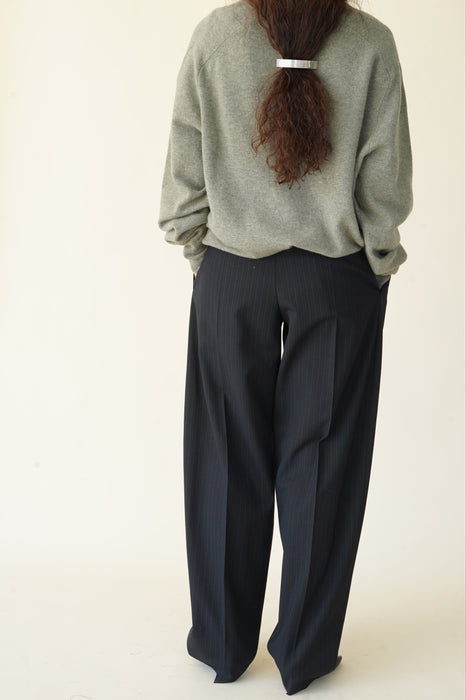 CRISTASEYA<br>DOUBLE PLEATED WIDE PANTS<br>in BLACK/NAVY STRIPES