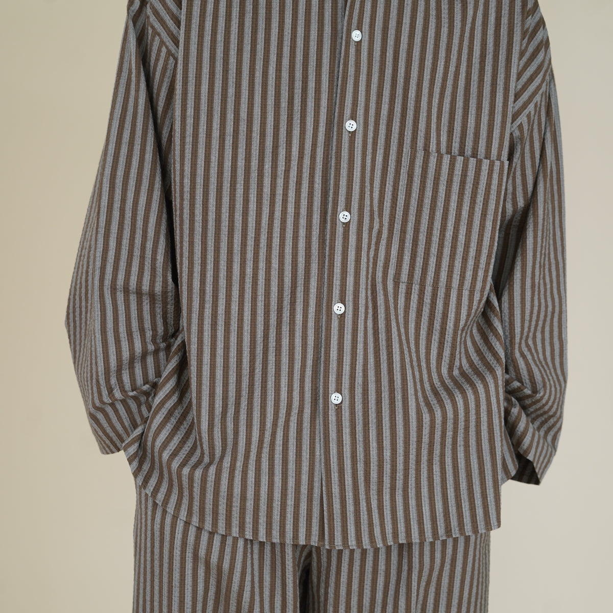 CRISTASEYA PYJAMA SHIRT in BROWN STRIPES – PORT