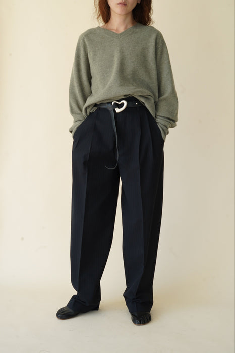 CRISTASEYA<br>OVERSIZED V NECK FLANNEL SWEATER<br>in LIGHT KHAKI