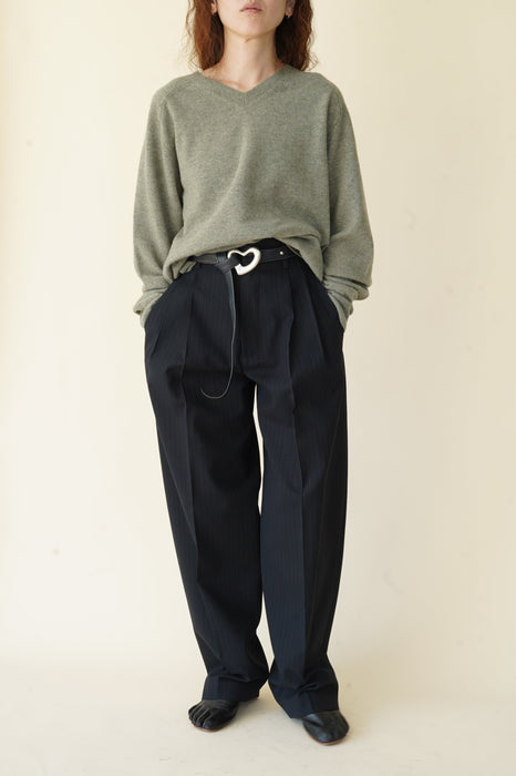 CRISTASEYA<br>DOUBLE PLEATED WIDE PANTS<br>in BLACK/NAVY STRIPES