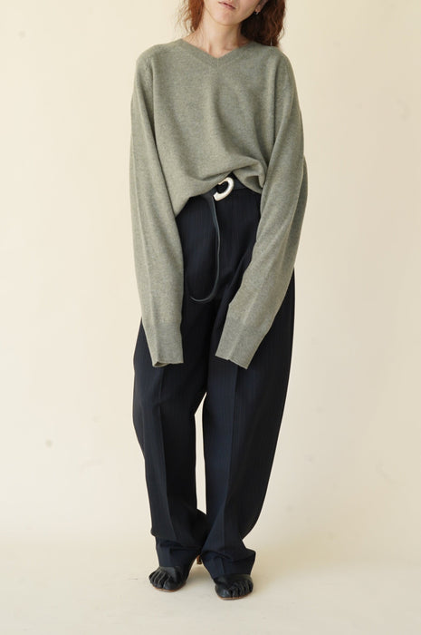 CRISTASEYA<br>OVERSIZED V NECK FLANNEL SWEATER<br>in LIGHT KHAKI
