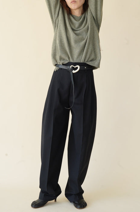 CRISTASEYA<br>DOUBLE PLEATED WIDE PANTS<br>in BLACK/NAVY STRIPES