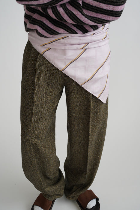 CRISTASEYA<br>DOUBLE PLEATED WIDE PANTS <br>in BROWN/BLACK