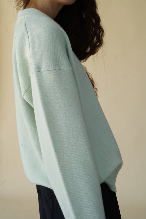 CRISTASEYA<br>OVERSIZED CASHMERE SWEATER WITH DRAPED COLLAR<br>in MINT