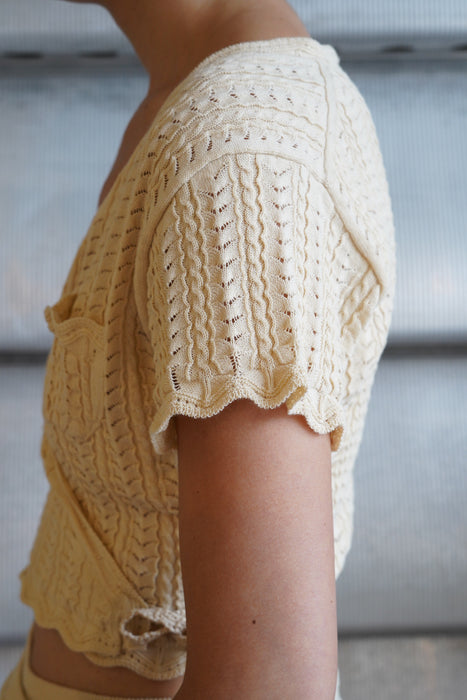 FUMIKA_UCHIDA<br>LACE KNIT CACHE-COEUR TOP