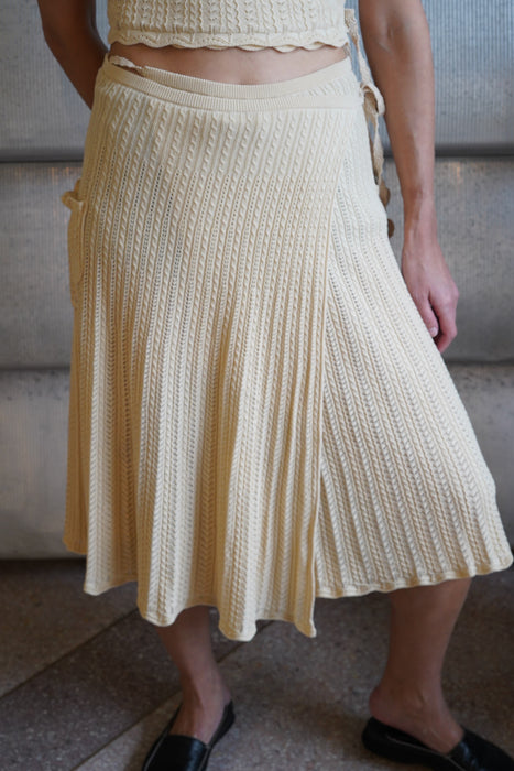 FUMIKA_UCHIDA<br>LACE KNIT WARP MIDI SKIRT<br><br>SOLD OUT