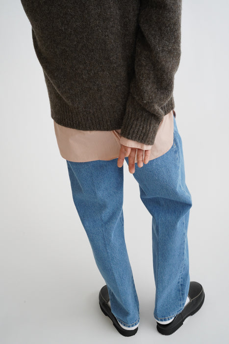 CRISTASEYA<br>BLEACHED DENIM PLEATED TROUSERS
