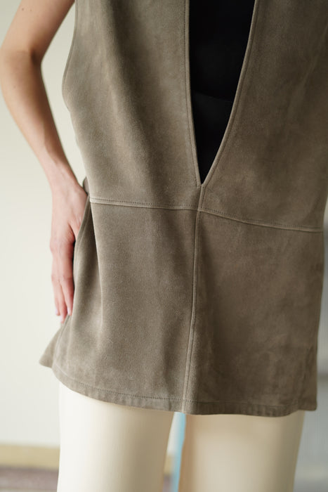 VINTAGE HERMES<BR>SUEDE VAREUSE GILET