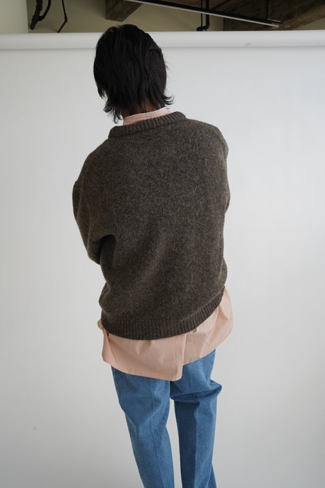 CRISTASEYA<br>PADDED COLLAR SHETLAND OVERSIZED SWEATER<br>in TAUPE