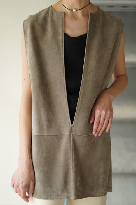 VINTAGE HERMES<BR>SUEDE VAREUSE GILET