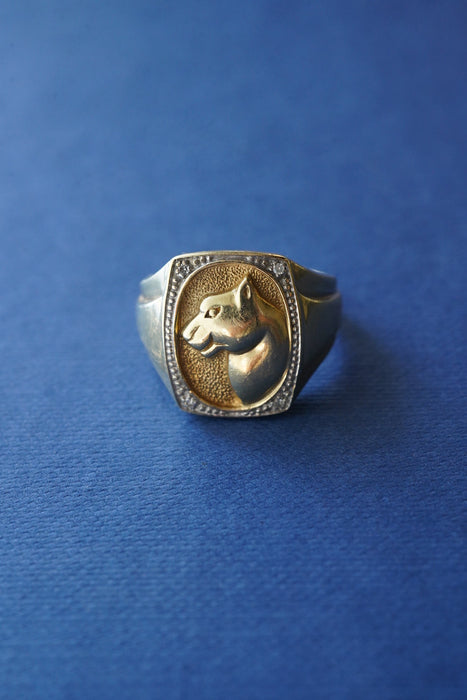VINTAGE<BR>PANTHER DIAMOND 9K GOLD RING