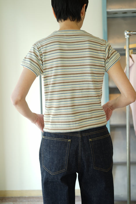FUMIKA_UCHIDA<br>MULTICOLOR STRIPE T-SHIRT<br>WHITE/BEIGE/BROWN<br><br>SOLD OUT