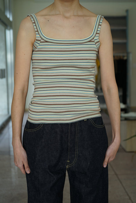 FUMIKA_UCHIDA<br>MULTICOLOR STRIPE CAMISOLE<br>WHITE/BEIGE/BROWN