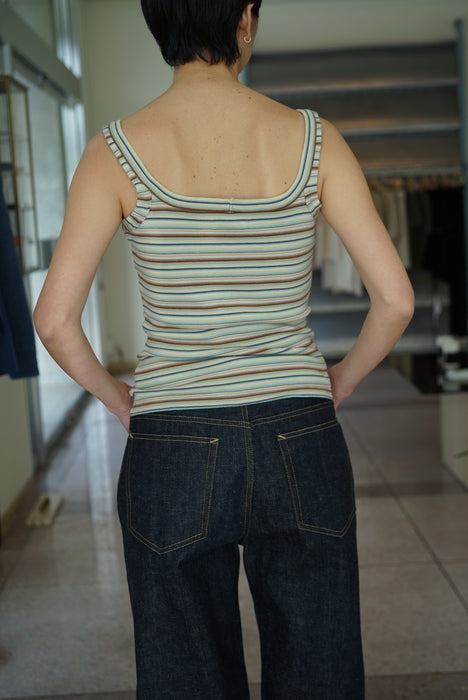 FUMIKA_UCHIDA<br>MULTICOLOR STRIPE CAMISOLE<br>WHITE/BEIGE/BROWN