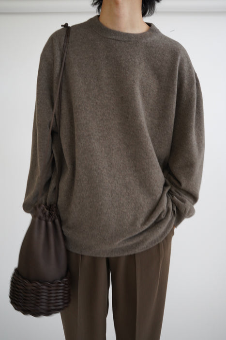 CRISTASEYA<br>ROUND NECK FLANNEL SWEATER<br>in TAUPE