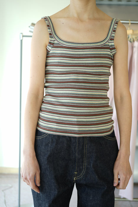 FUMIKA_UCHIDA<br>MULTICOLOR STRIPE CAMISOLE<br>BROWN/BORDEAUX/GREEN<br><br>SOLD OUT