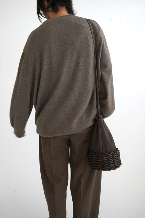 CRISTASEYA<br>ROUND NECK FLANNEL SWEATER<br>in TAUPE