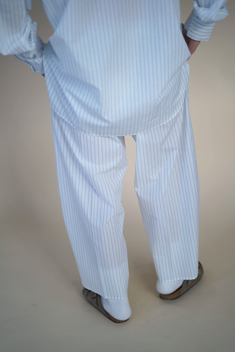 CRISTASEYA<br>MOROCCAN PYJAMA PANTS<br>in WHITE WITH BLUE STRIPES