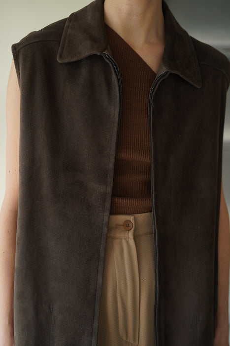 VINTAGE HERMES<BR>LAMBSKIN SUEDE ZIP UP GILET<BR><BR>SOLD OUT
