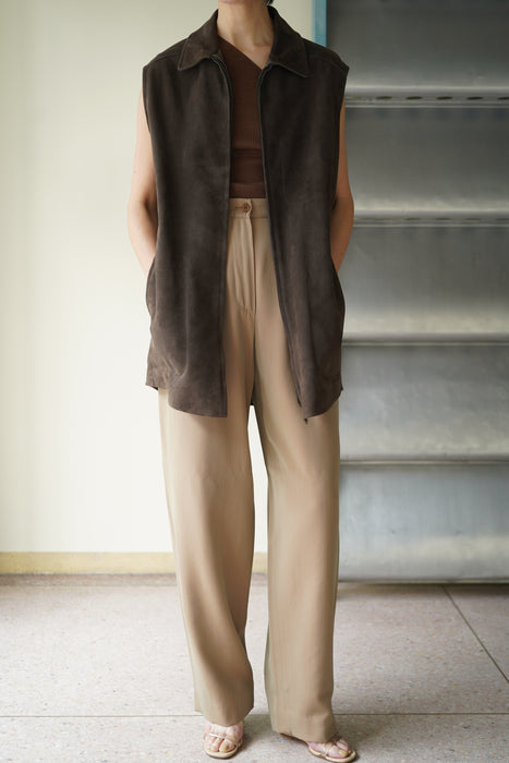 VINTAGE HERMES<BR>LAMBSKIN SUEDE ZIP UP GILET<BR><BR>SOLD OUT