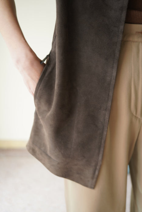 VINTAGE HERMES<BR>LAMBSKIN SUEDE ZIP UP GILET<BR><BR>SOLD OUT