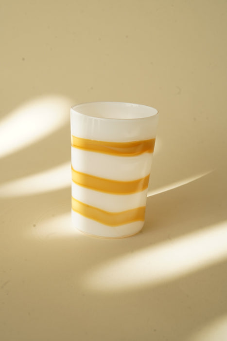 CRISTASEYA<br>MURANO GLASS <br>WHITE WITH MUSTARD STRIPES