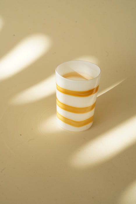 CRISTASEYA<br>MURANO GLASS <br>WHITE WITH MUSTARD STRIPES