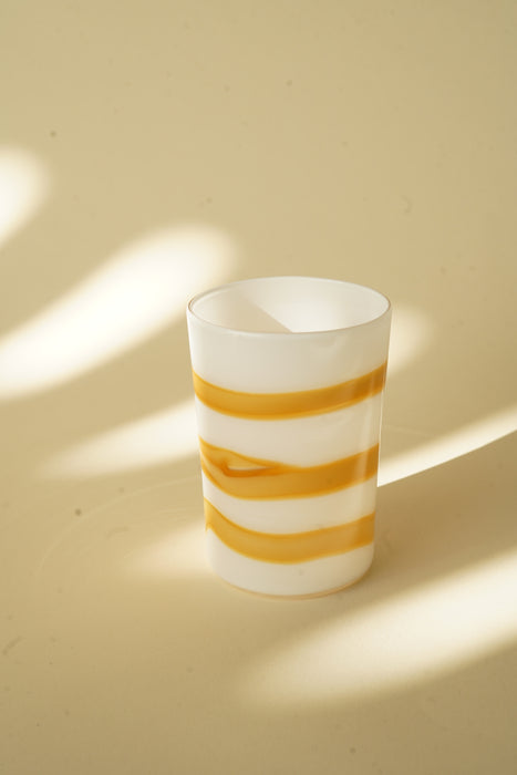 CRISTASEYA<br>MURANO GLASS <br>WHITE WITH MUSTARD STRIPES