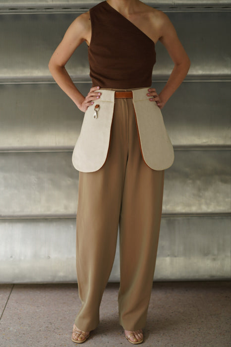 VINTAGE HERMES <br>SILHOUETTE WITH REMOVABLE POCKETS IN ”TOILE H" CANVAS WITH LEATHER