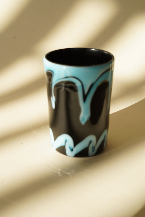 CRISTASEYA<br>MURANO GLASS <br>BLACK WITH CYAN DRIP & WAVE