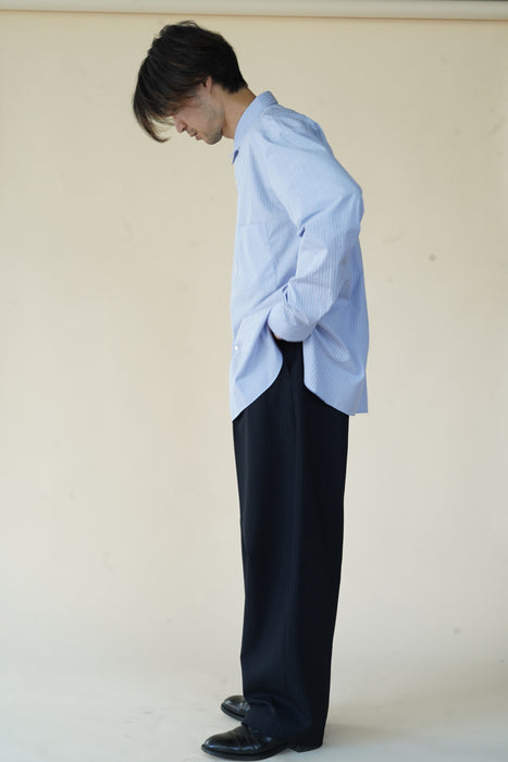 Salvatore Piccolo xCRISTASEYA<br>HANDMADE CLASSIC COLLAR SHIRT<br>in BLUE WITH BROWN STRIPES
