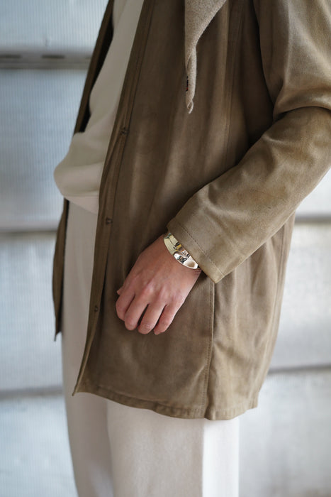 VINTAGE HERMES<BR>SUEDE NO COLLAR JACKET