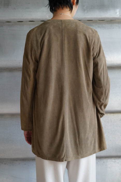 VINTAGE HERMES<BR>SUEDE NO COLLAR JACKET