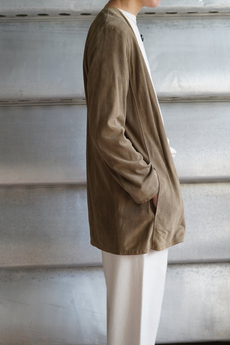 VINTAGE HERMES<BR>SUEDE NO COLLAR JACKET