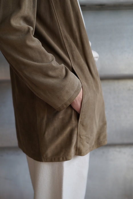 VINTAGE HERMES<BR>SUEDE NO COLLAR JACKET