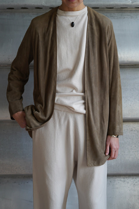 VINTAGE HERMES<BR>SUEDE NO COLLAR JACKET