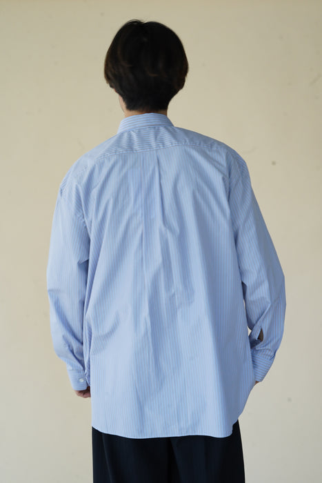 Salvatore Piccolo xCRISTASEYA<br>HANDMADE CLASSIC COLLAR SHIRT<br>in BLUE WITH BROWN STRIPES