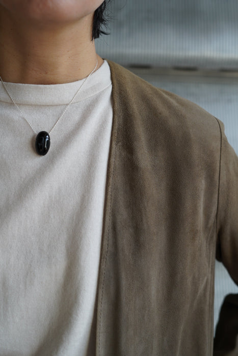 VINTAGE HERMES<BR>SUEDE NO COLLAR JACKET