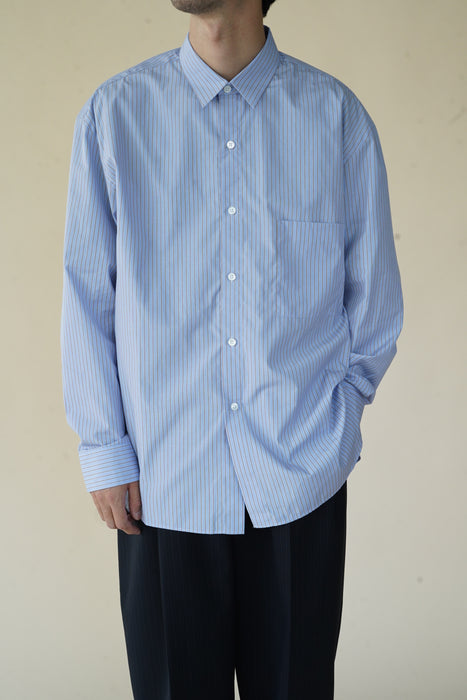 Salvatore Piccolo xCRISTASEYA<br>HANDMADE CLASSIC COLLAR SHIRT<br>in BLUE WITH BROWN STRIPES