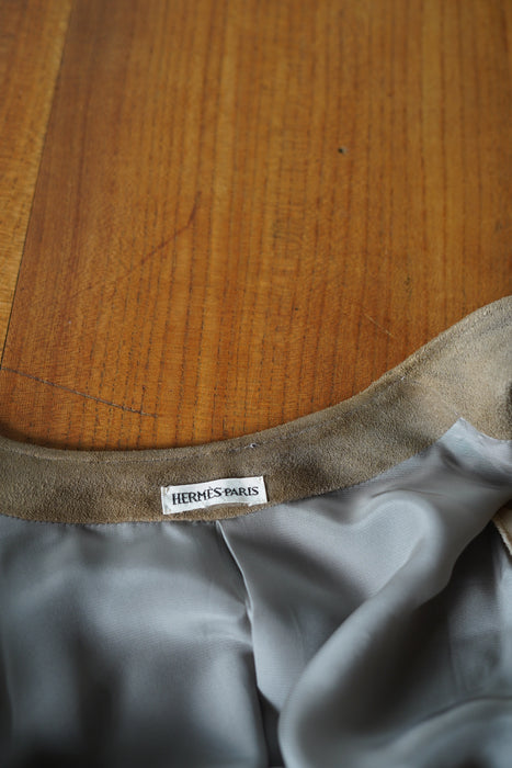 VINTAGE HERMES<BR>SUEDE NO COLLAR JACKET