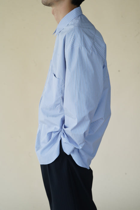 Salvatore Piccolo xCRISTASEYA<br>HANDMADE CLASSIC COLLAR SHIRT<br>in BLUE WITH BROWN STRIPES