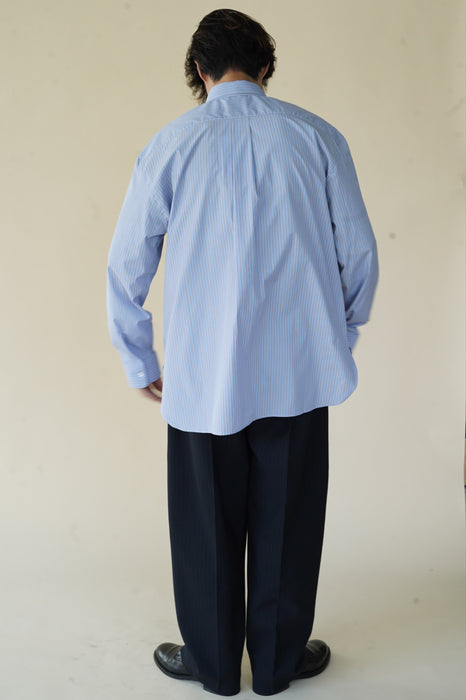 Salvatore Piccolo xCRISTASEYA<br>HANDMADE CLASSIC COLLAR SHIRT<br>in BLUE WITH BROWN STRIPES